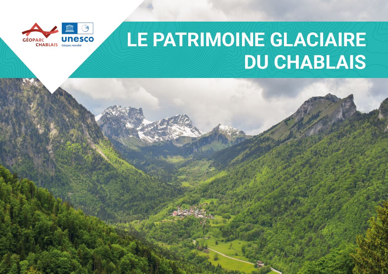 Couverture du livret de découverte "Patrimoine glaciaire du Chablais" avec une photo du vallon glaciaire de Novel dans le Géoparc mondial UNESCO du Chablais.