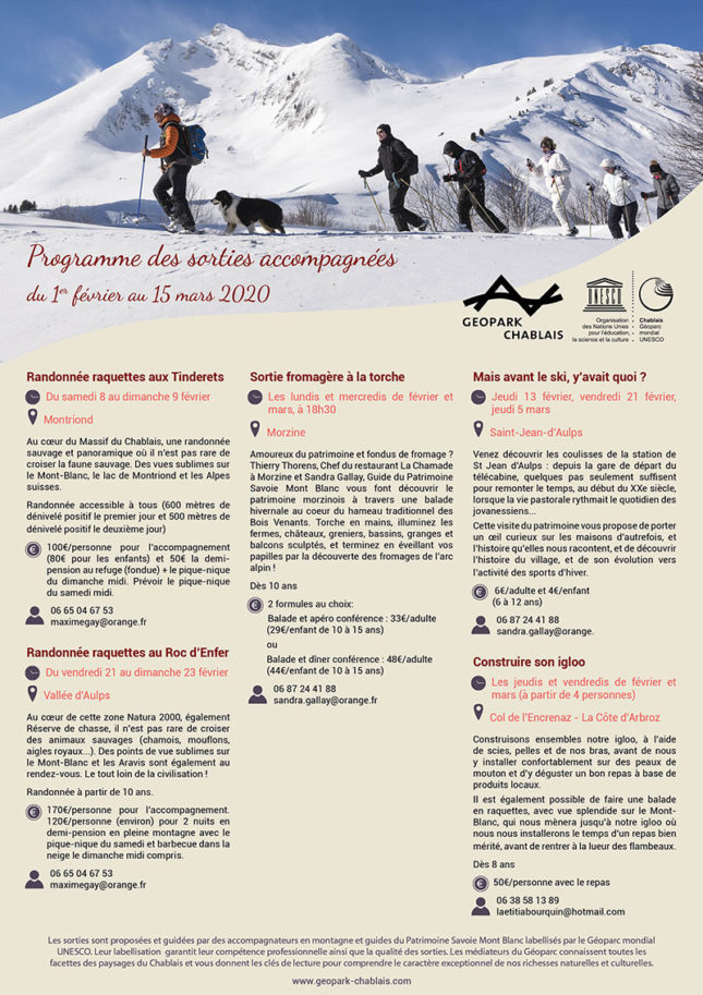 Programme des sorties hivernales 2020 du Géoparc du Chablais